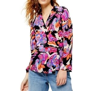 TOPSHOP Floral Tie Wrap Blouse NWOT Size 6